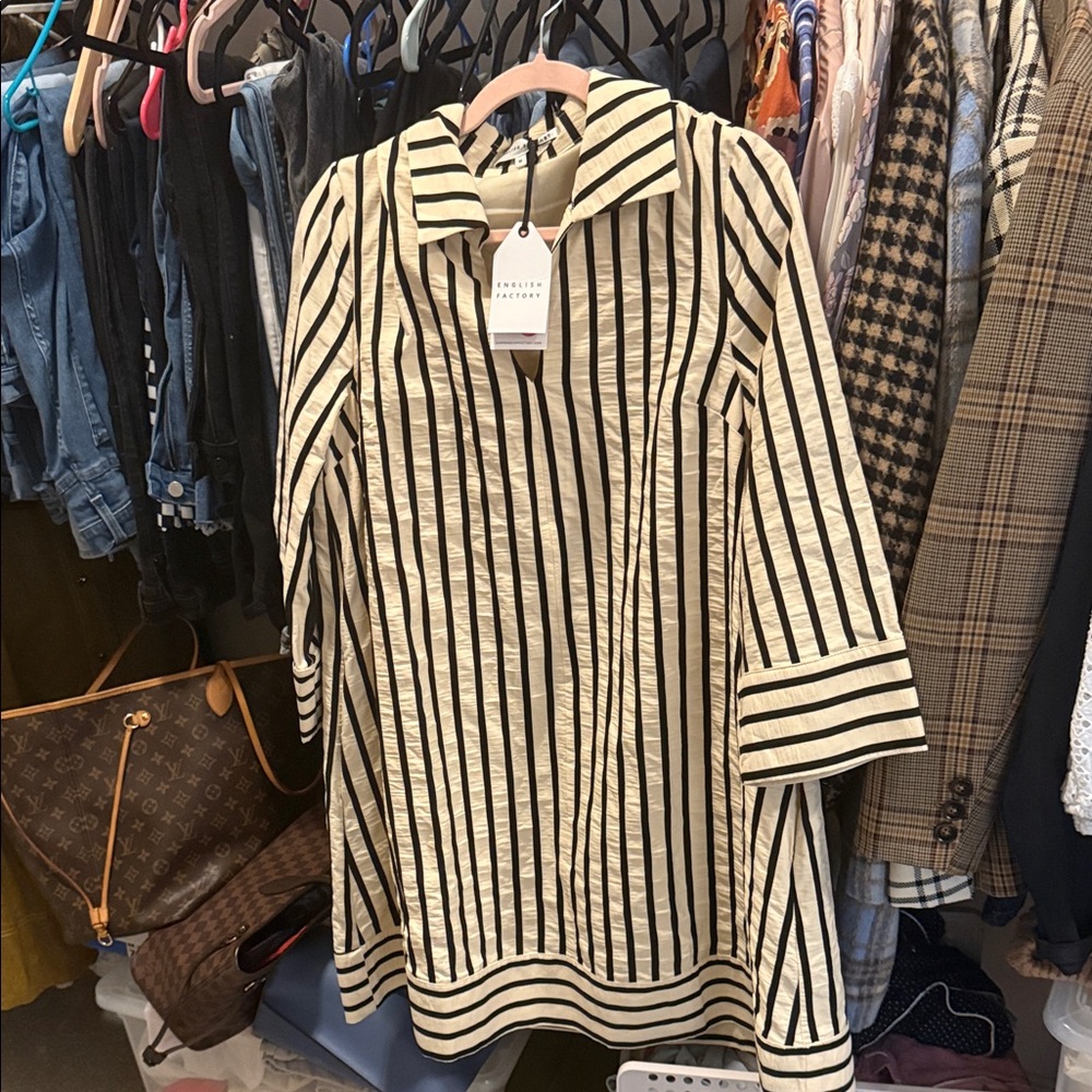 English Factory Black and Cream Striped Dress